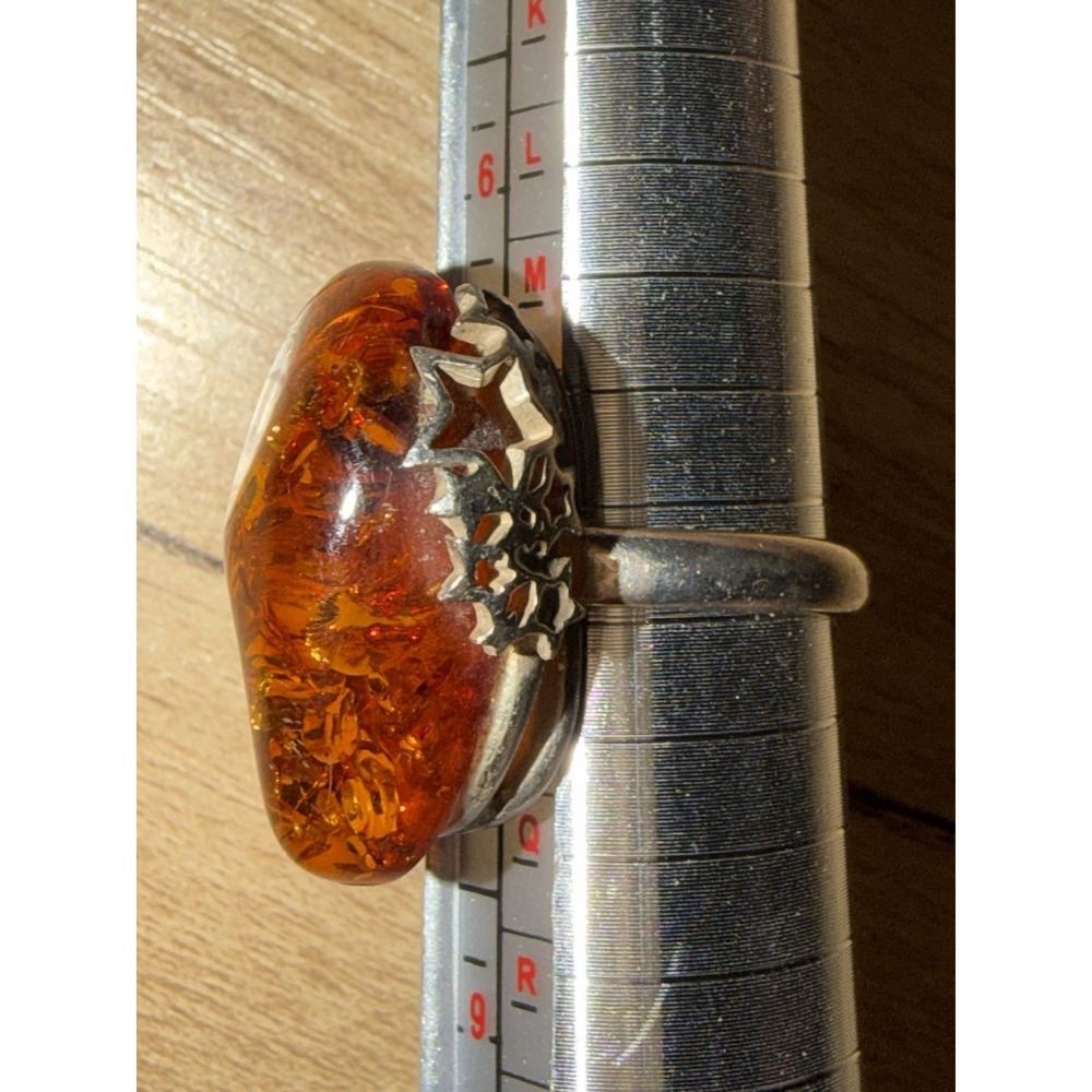 Sterling Silver and Baltic Amber 925 Stars Ring Sz 7